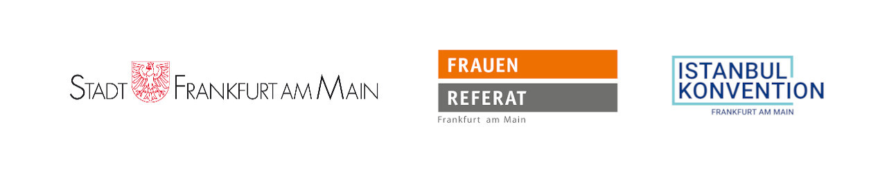 Logos der Stadt Frankfurt am Main, des Frauenreferats Frankfurt am Main und der Istanbulkonvention Frankfurt am Main