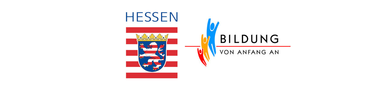 Logo Hessen: Blaues Wappenschild mit einem Löwen auf rotem Hintergrund, überragt von einer goldenen Krone. Darunter der Schriftzug 