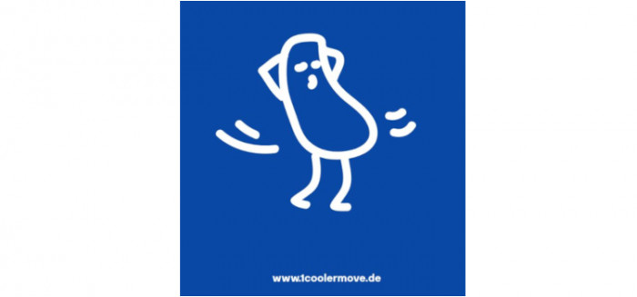 Logo 1coolermove - Umriss einer gezeichneten Figur mit verschränkten Armen hinter dem Kopf und entspanntem Gesichtsausdruck.